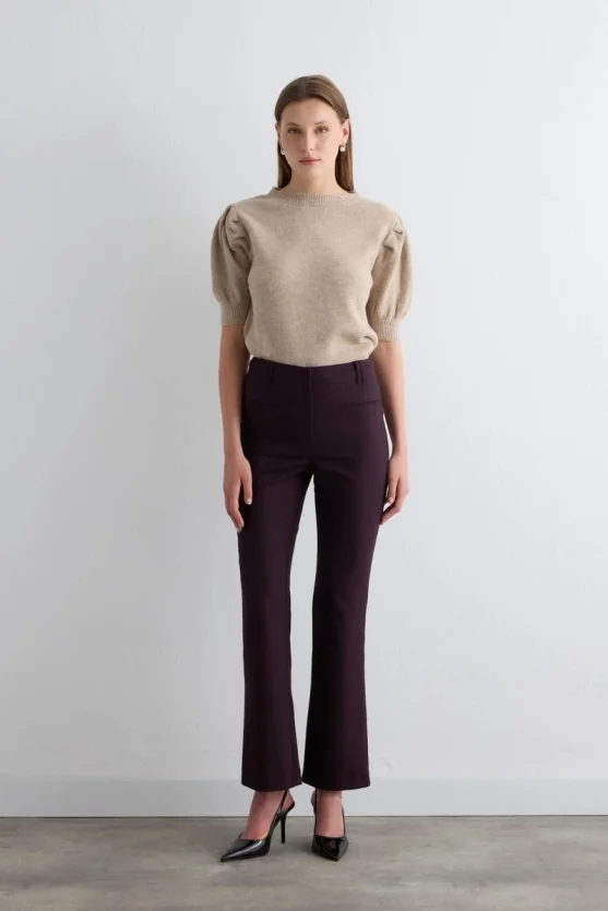 Striped Wide-Leg Pants - Plum - 1