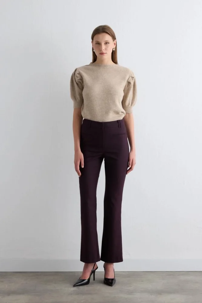 Striped Wide Leg Pants Plum Marroon