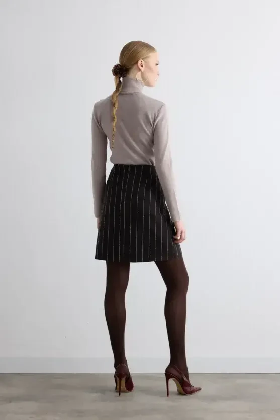 Striped Wool Mini Skirt - Brown - Gusto