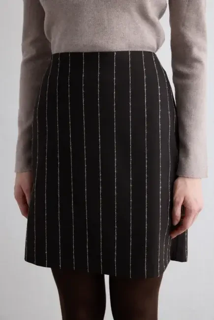 Striped Wool Mini Skirt - Brown - Gusto (1)
