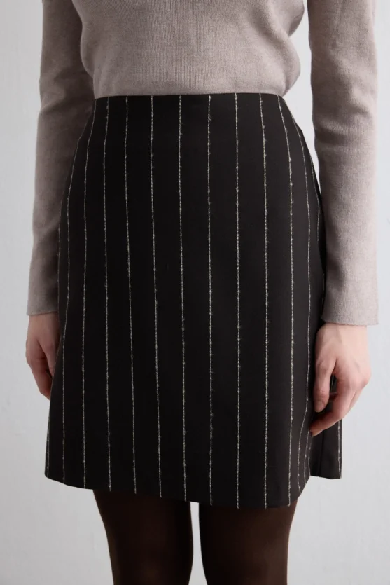 Striped Wool Mini Skirt - Brown - 2