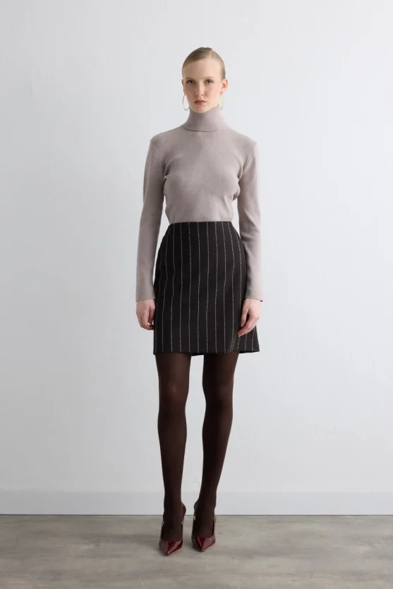 Striped Wool Mini Skirt Brown - 3