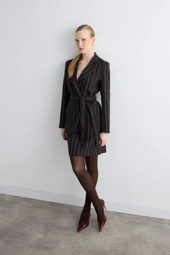 Striped Wool Mini Skirt Brown - 1