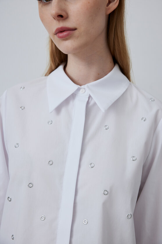 Studded Cotton Shirt - White - 4