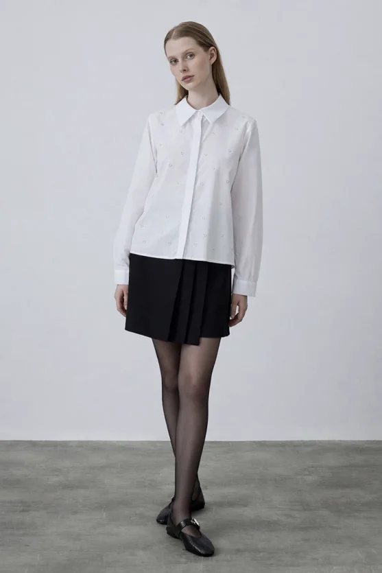 Studded Cotton Shirt - White - 2