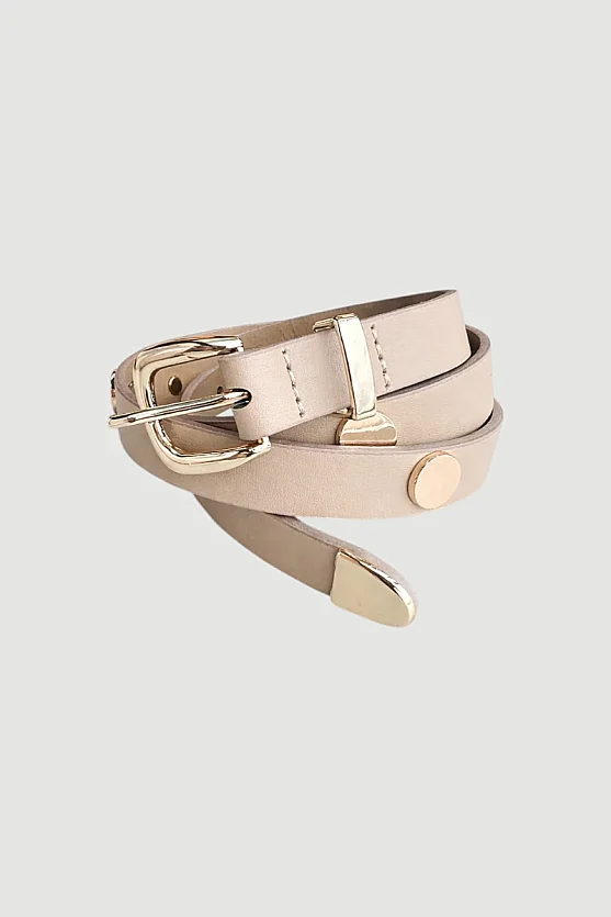Studded Faux Leather Belt - Beige - 2