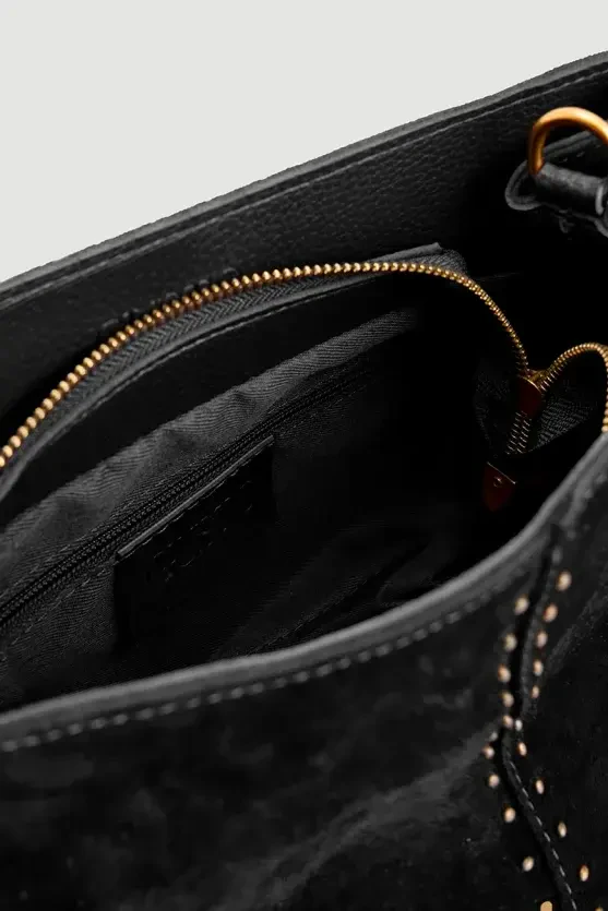 Studded Suede Bag - Black - 4