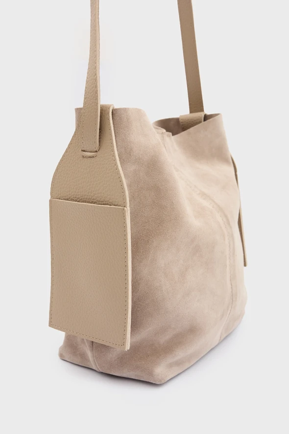 Suede Bag with Puppy - Beige - 1