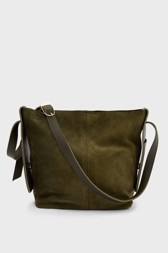 Suede Bag with Puppy - Khaki - 2