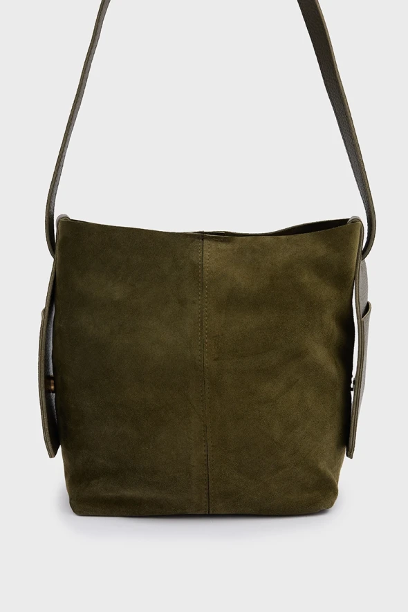 Suede Bag with Puppy - Khaki - 4