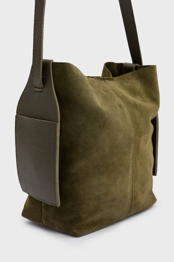 Suede Bag with Puppy - Khaki - 1