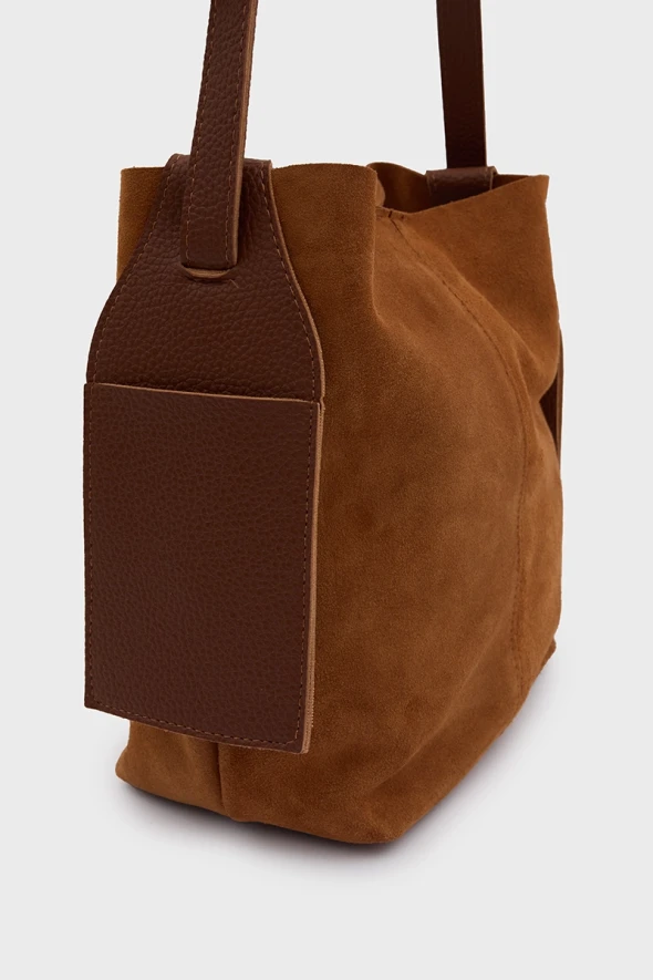 Suede Bag with Puppy - Tan - 1