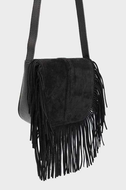 Suede Bag with Tassels - Black Black