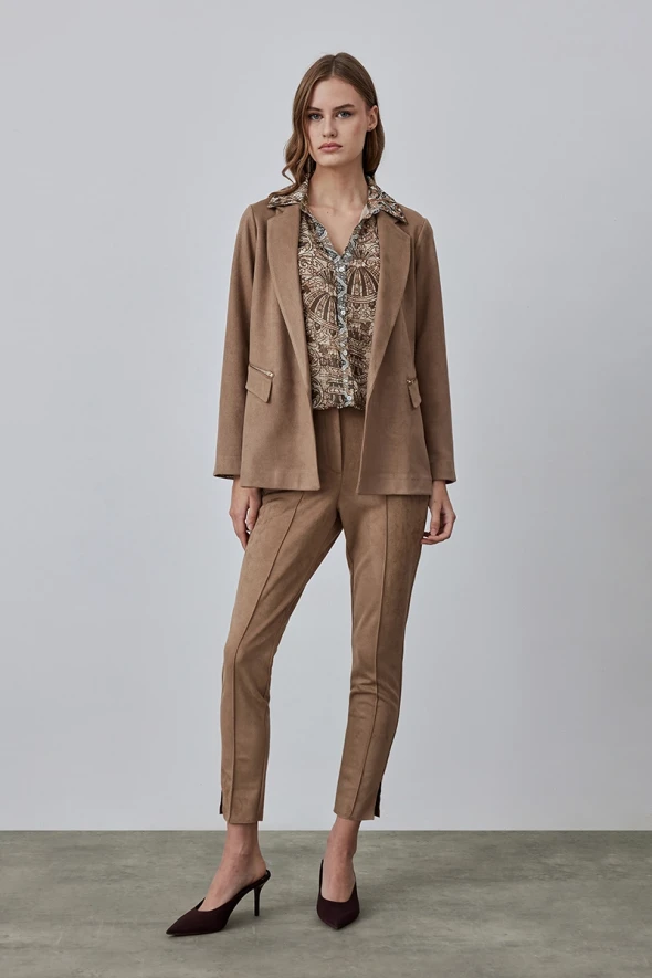 Suede Blazer Jacket - Beige - 2