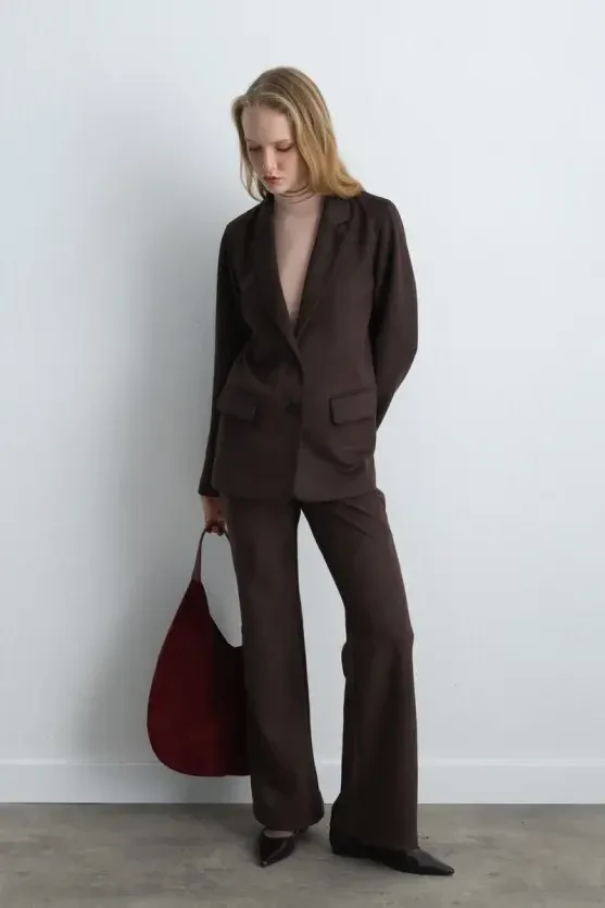 Suede Blazer Jacket - Brown - 1