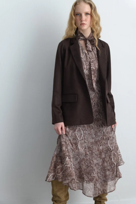 Suede Blazer Jacket Brown - 6