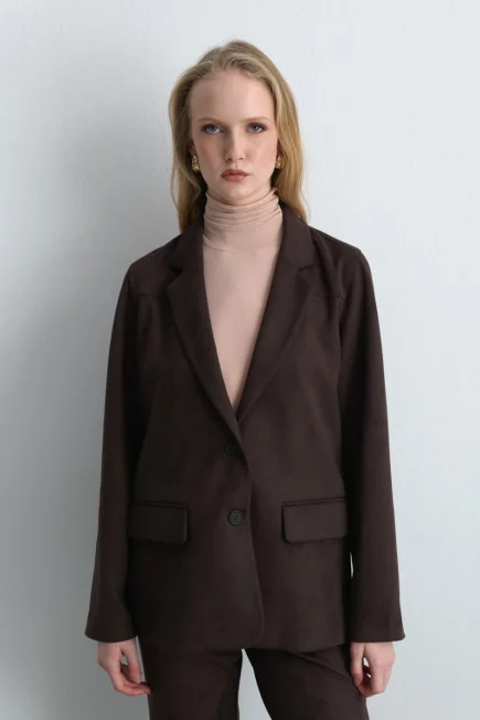 Suede Blazer Jacket Brown