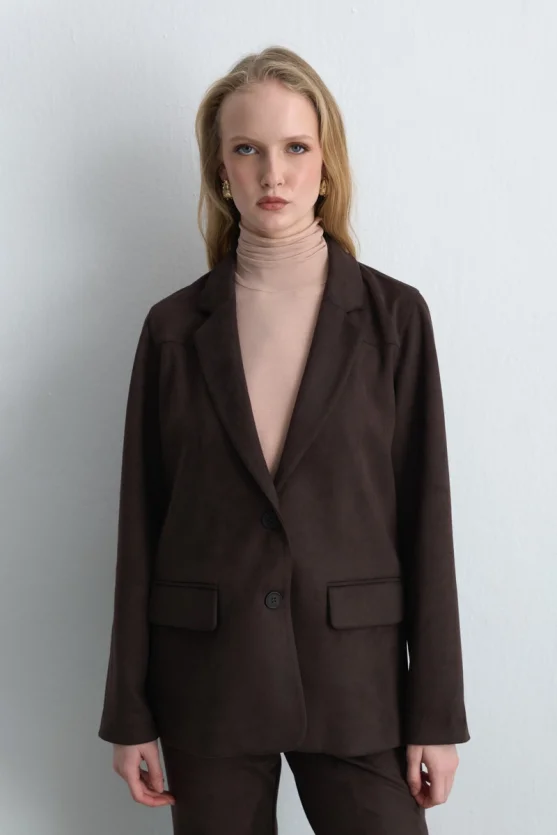 Suede Blazer Jacket Brown - Gusto