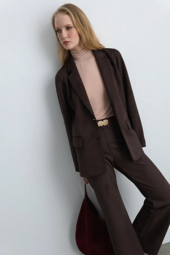 Suede Blazer Jacket Brown - Gusto