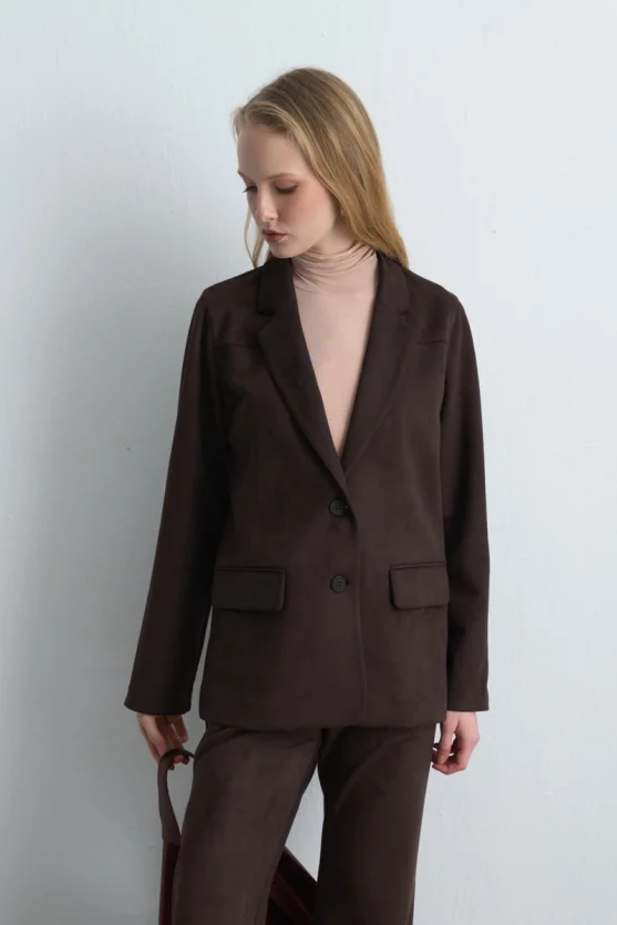 Suede Blazer Jacket Brown - Gusto