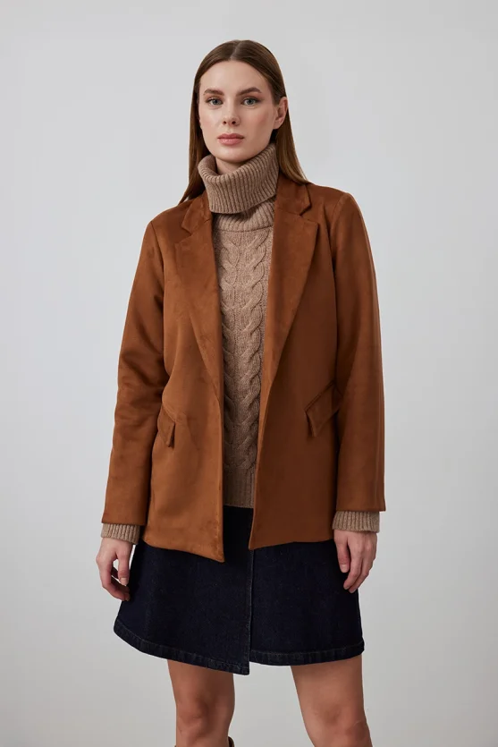 Suede Blazer Jacket - Camel - 1