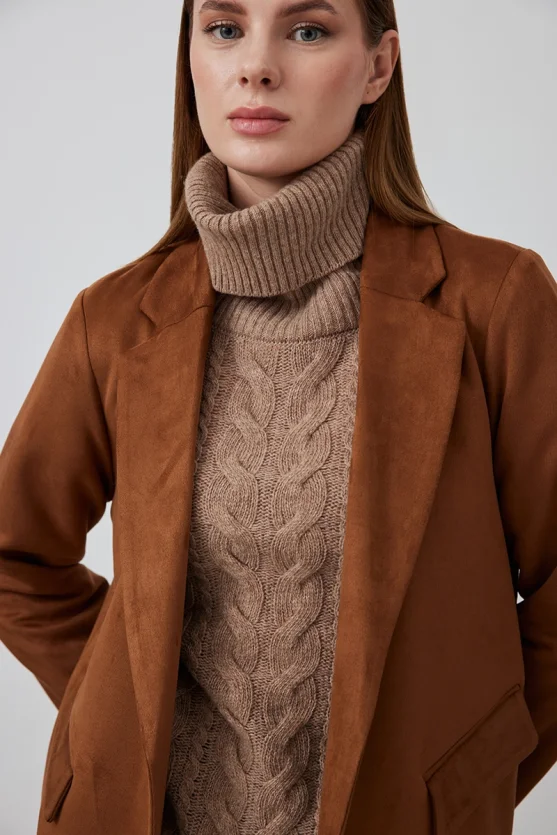 Suede Blazer Jacket - Camel - 3