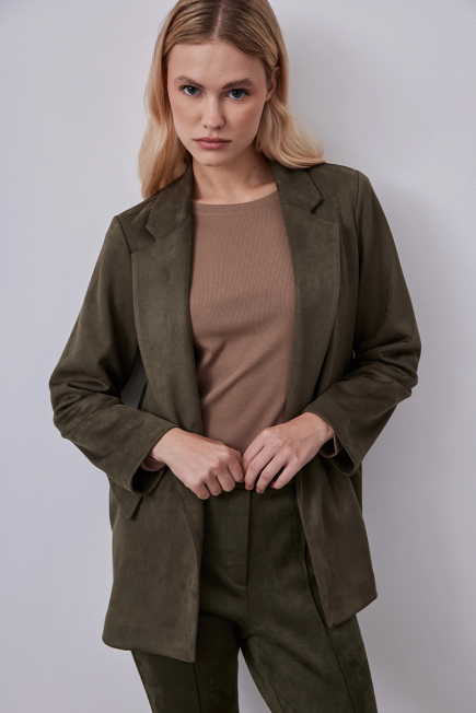 Suede Blazer Jacket- Khaki - Gusto