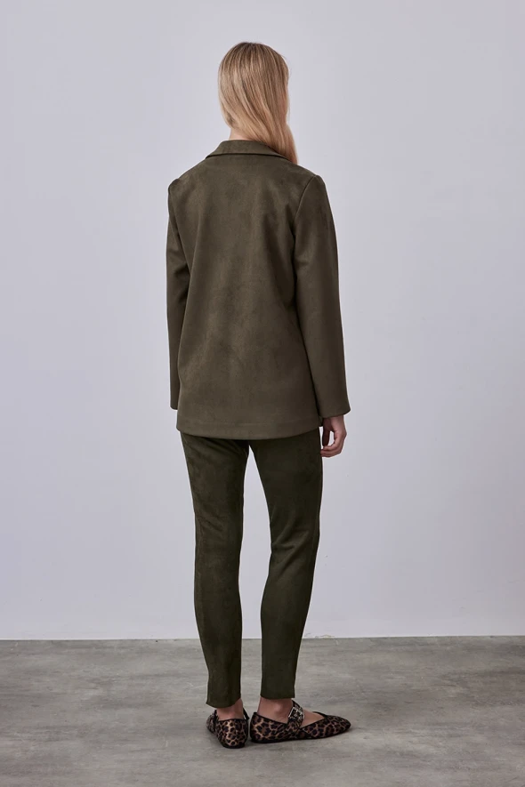 Suede Blazer Jacket- Khaki - 4