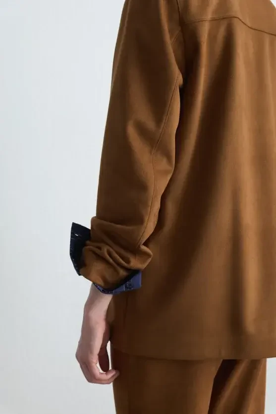 Suede Blazer Jacket - Tan - 5