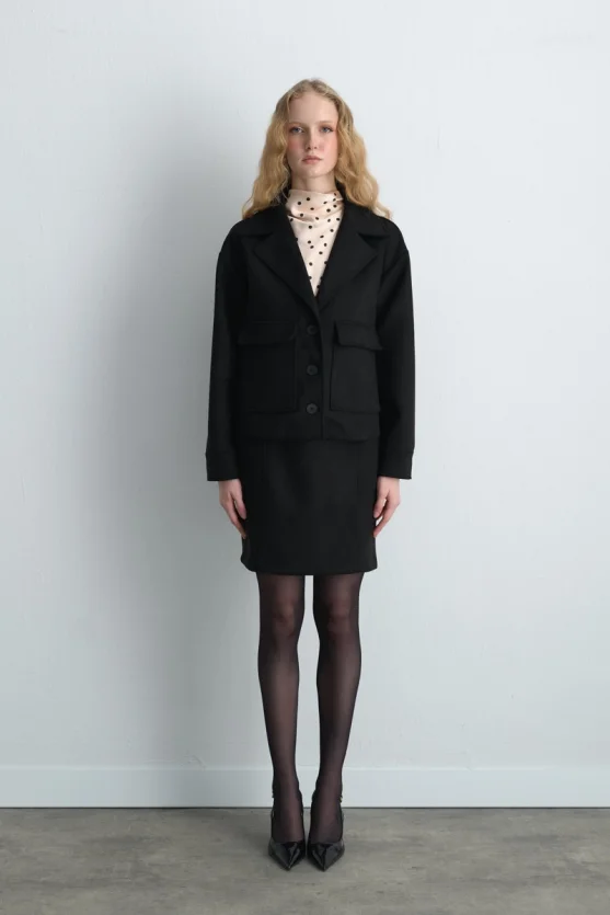 Suede Jacket with Pockets - Black - 4