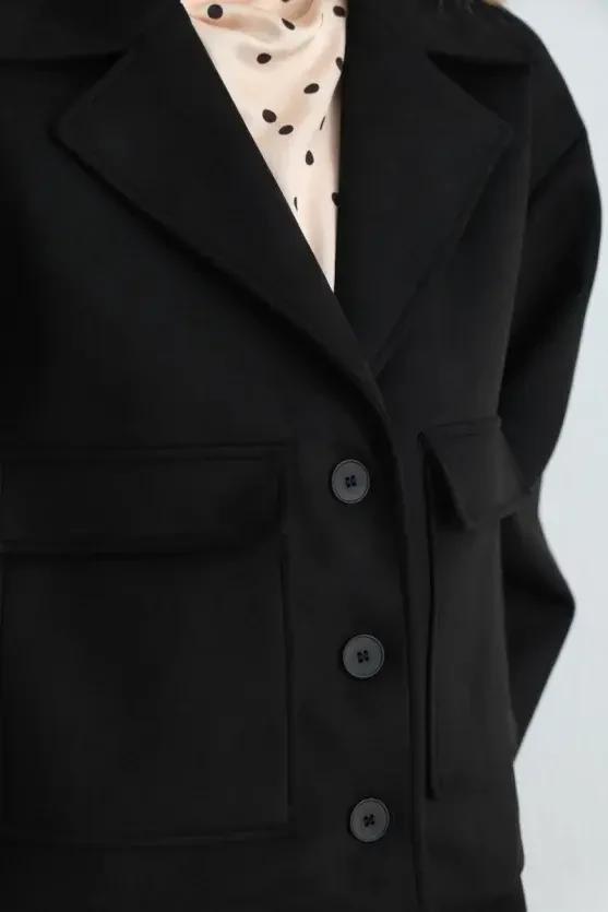 Suede Jacket with Pockets - Black - 3