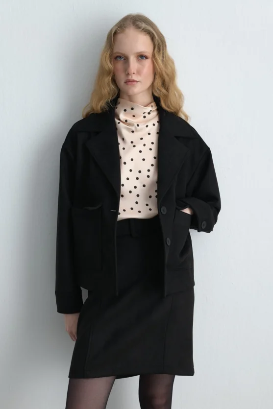 Suede Jacket with Pockets Black - Gusto