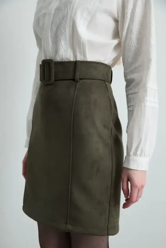 Suede Mini Skirt - Khaki - 5