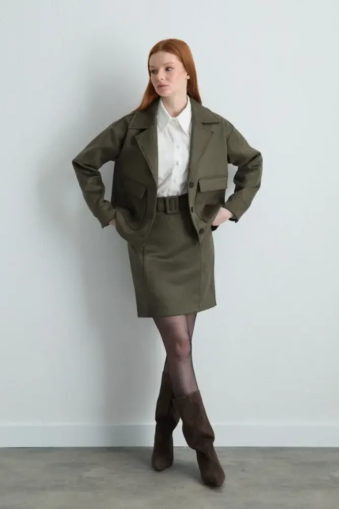 Suede Mini Skirt - Khaki Khaki