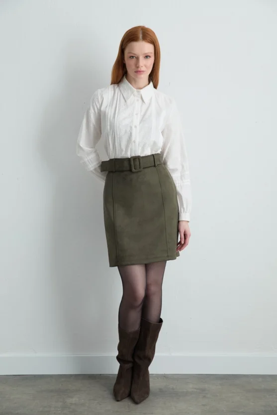 Suede Mini Skirt Khaki - 2