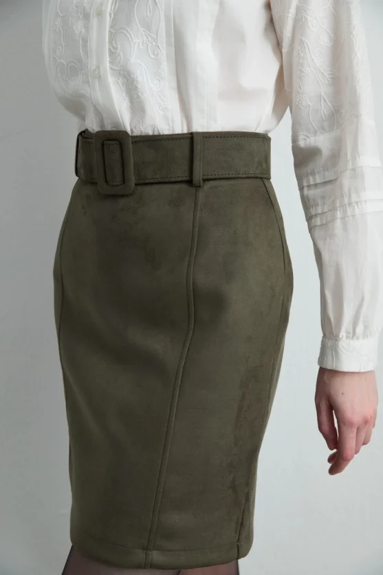 Suede Mini Skirt Khaki - 4