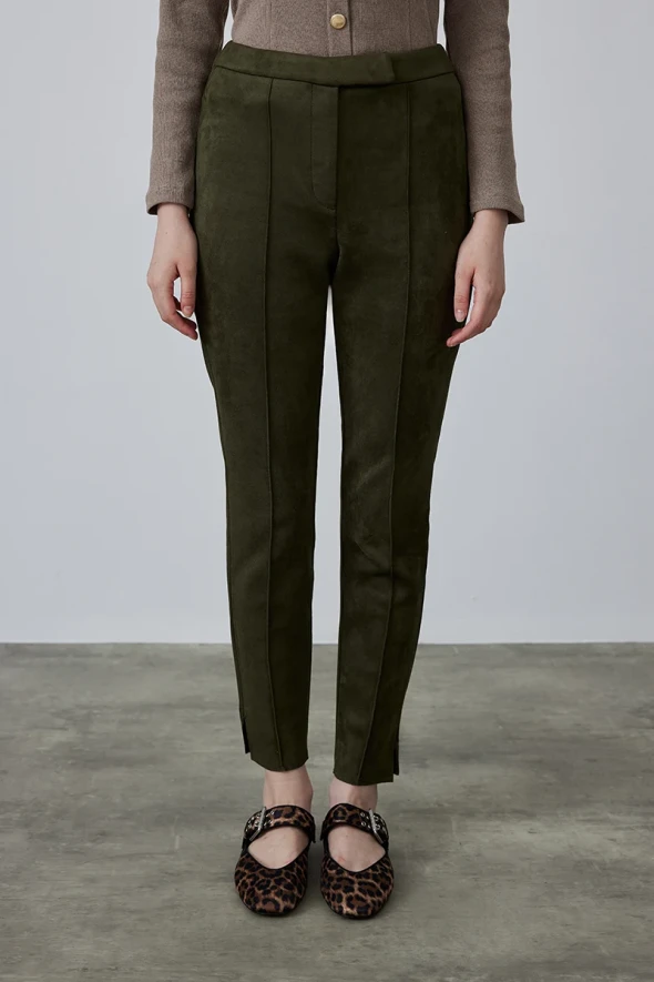 Suede Pants - Khaki - 1