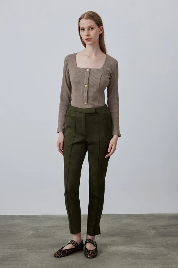 Suede Pants - Khaki - 2