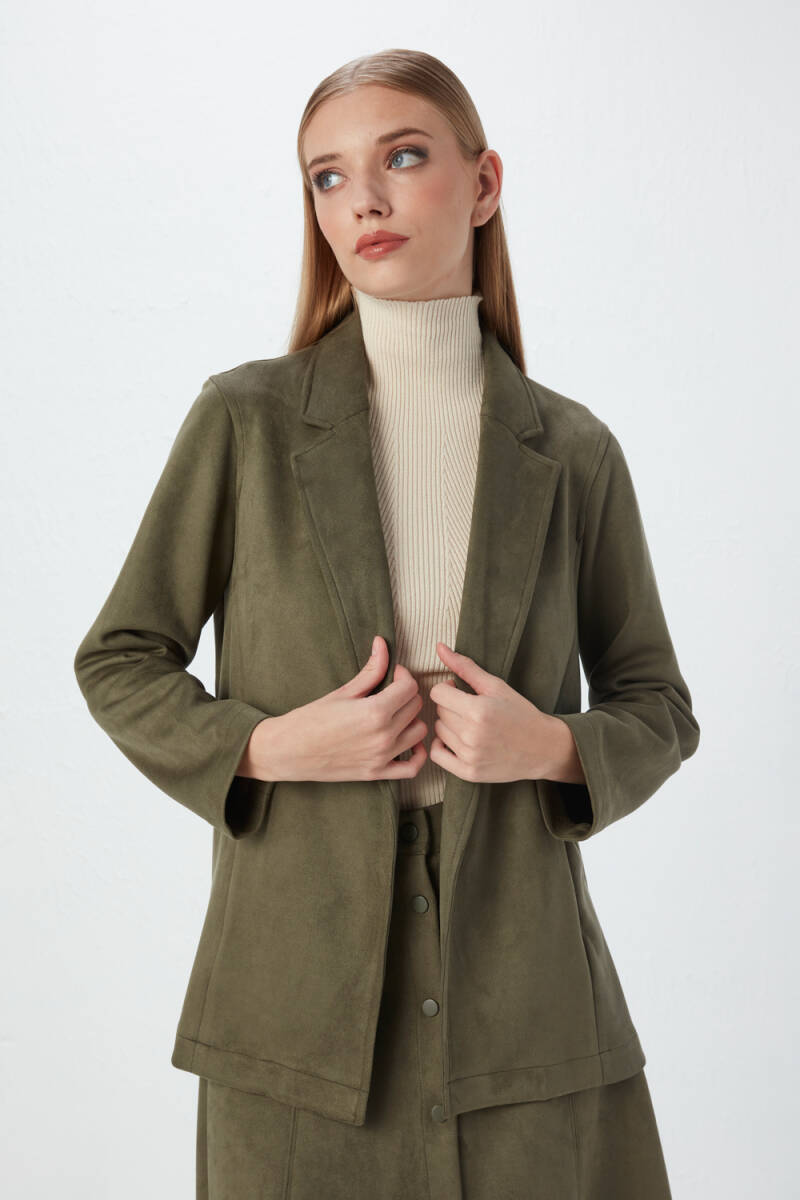 Suede Relaxed Fit Jacket - Khaki - 1