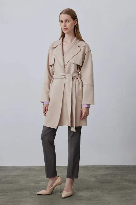 Suede Trench Coat - Beige Beige