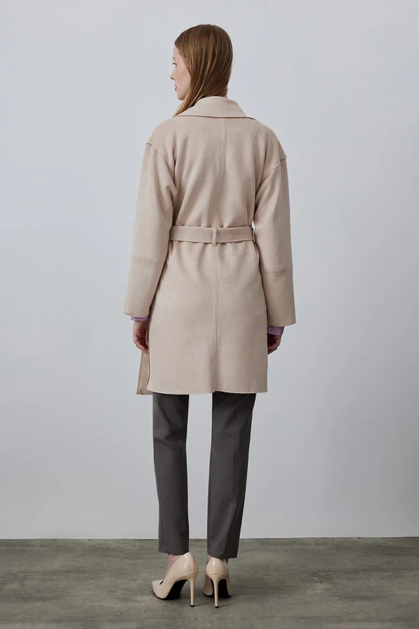 Suede Trench Coat - Beige - 6