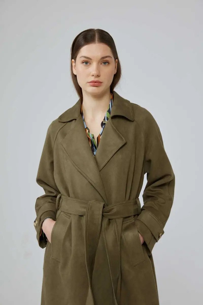 Khaki suede 2025 trench coat