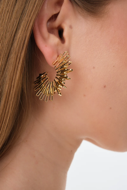 Sun Design Earrings - Gold Gold