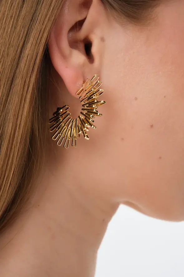 Sun Design Earrings - Gold - 1