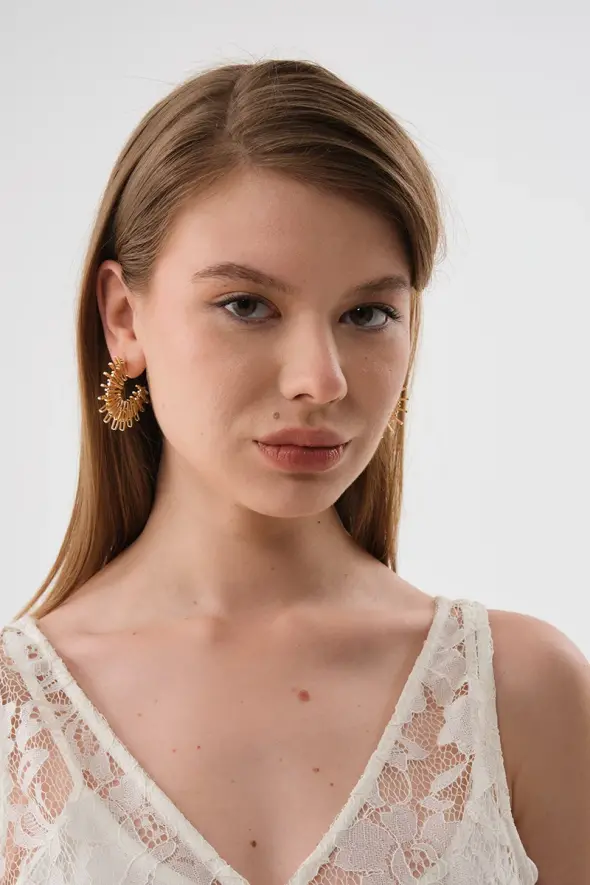 Sun Design Earrings - Gold - 2