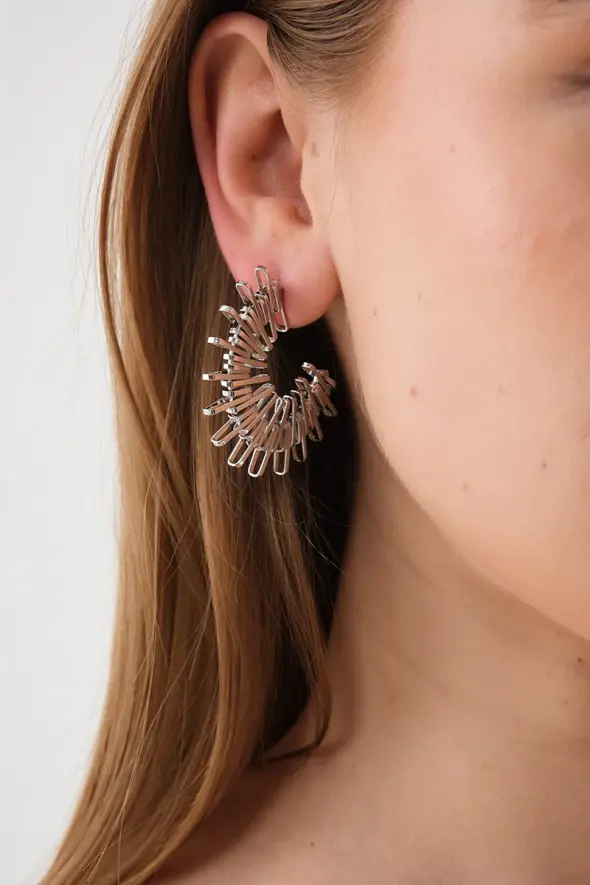 Sun Design Earrings - Silver - 1