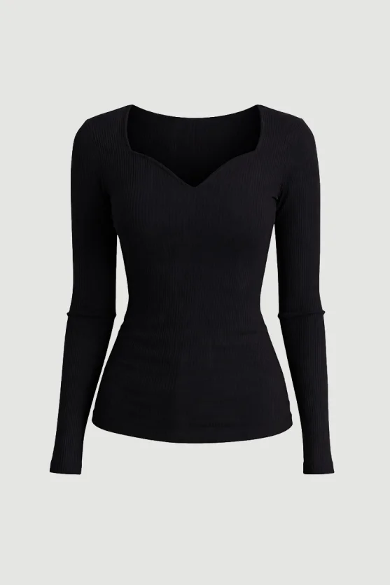 Sweetheart Neck Cotton Blouse Black - 5