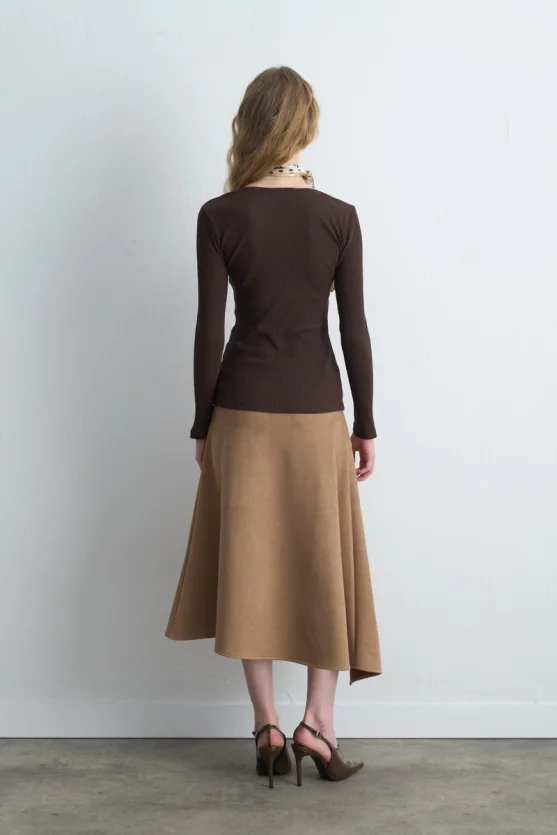 Sweetheart Neck Cotton Blouse Brown - Gusto