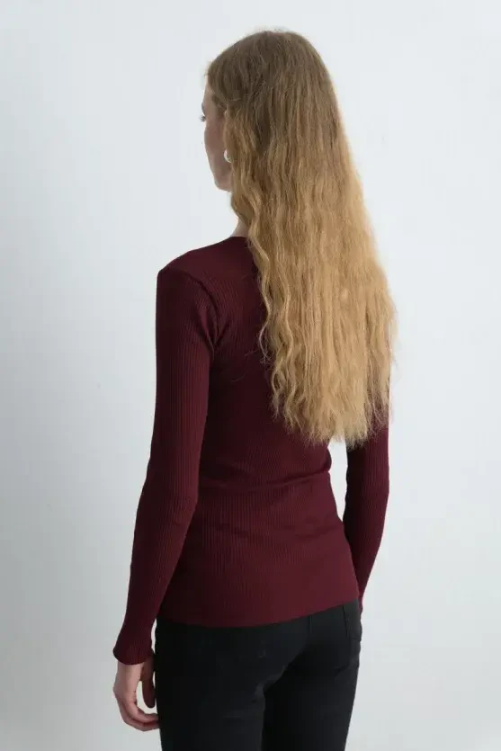 Sweetheart Neck Cotton Blouse - Burgundy - Gusto