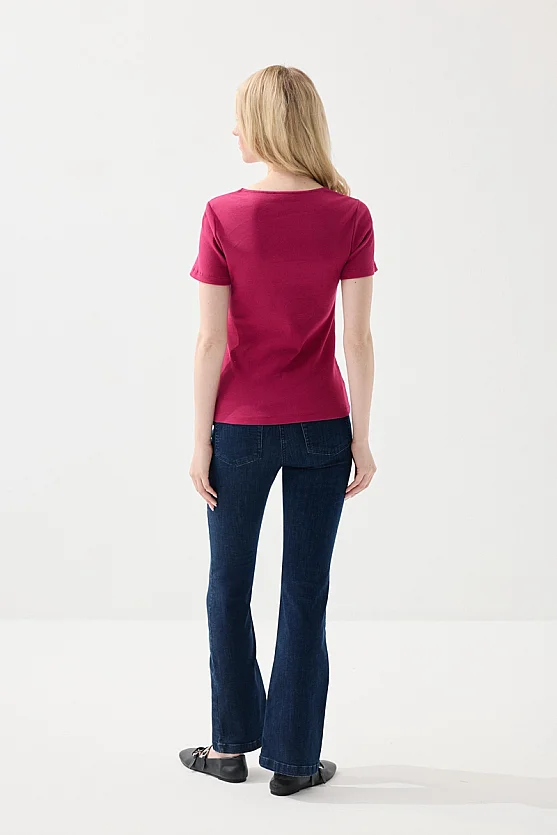 Sweetheart Neck Cotton Ribbed Blouse - Fuchsia - 5